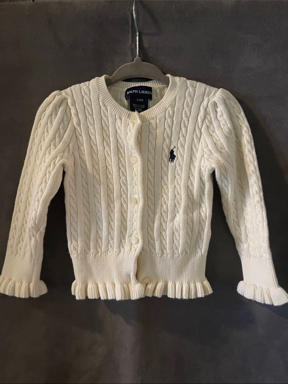 Ralph Lauren Cream Cable-Knit Cardigan with Logo